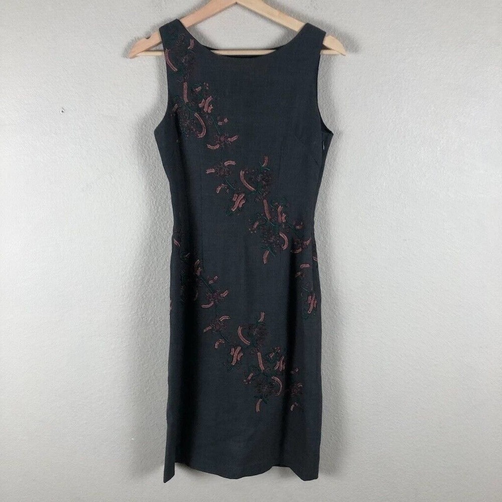 Tracy Reese Dress Gray Pink Embroidered Wool Blend‎ Shift Knee Length Size Small